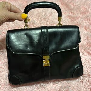 Saks Fifth Avenue Vintage Black Handle Bag with Red Interior - GUC